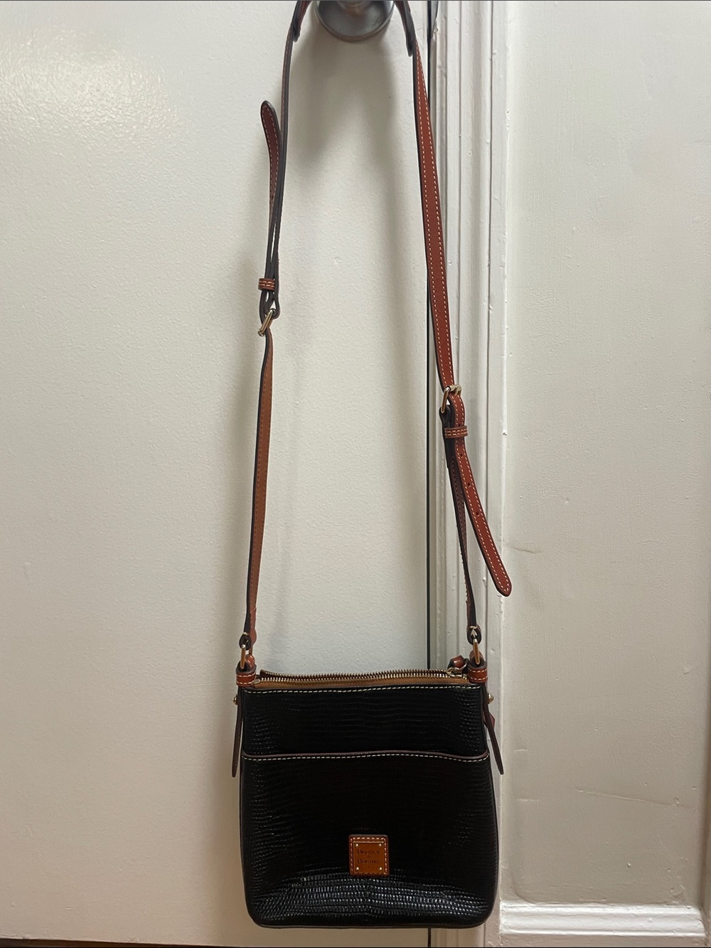 Dooney & Bourke Black Crossbody with Brown Trim